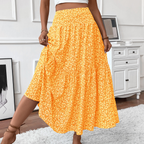 Floral print three-layer patchwork long skirt - Buy 2 items and get free shipping！