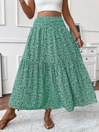 Floral print three-layer patchwork long skirt - Buy 2 items and get free shipping！