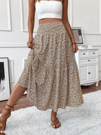 Floral print three-layer patchwork long skirt - Buy 2 items and get free shipping！