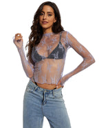 Women's Floral Lace Thumb Hole Sheer Tee - Buy 1 Get 1 Free！！！