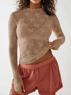 Women's Floral Lace Thumb Hole Sheer Tee - Buy 1 Get 1 Free！！！
