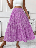 Floral print three-layer patchwork long skirt - Buy 2 items and get free shipping！