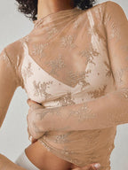 Women's Floral Lace Thumb Hole Sheer Tee - Buy 1 Get 1 Free！！！