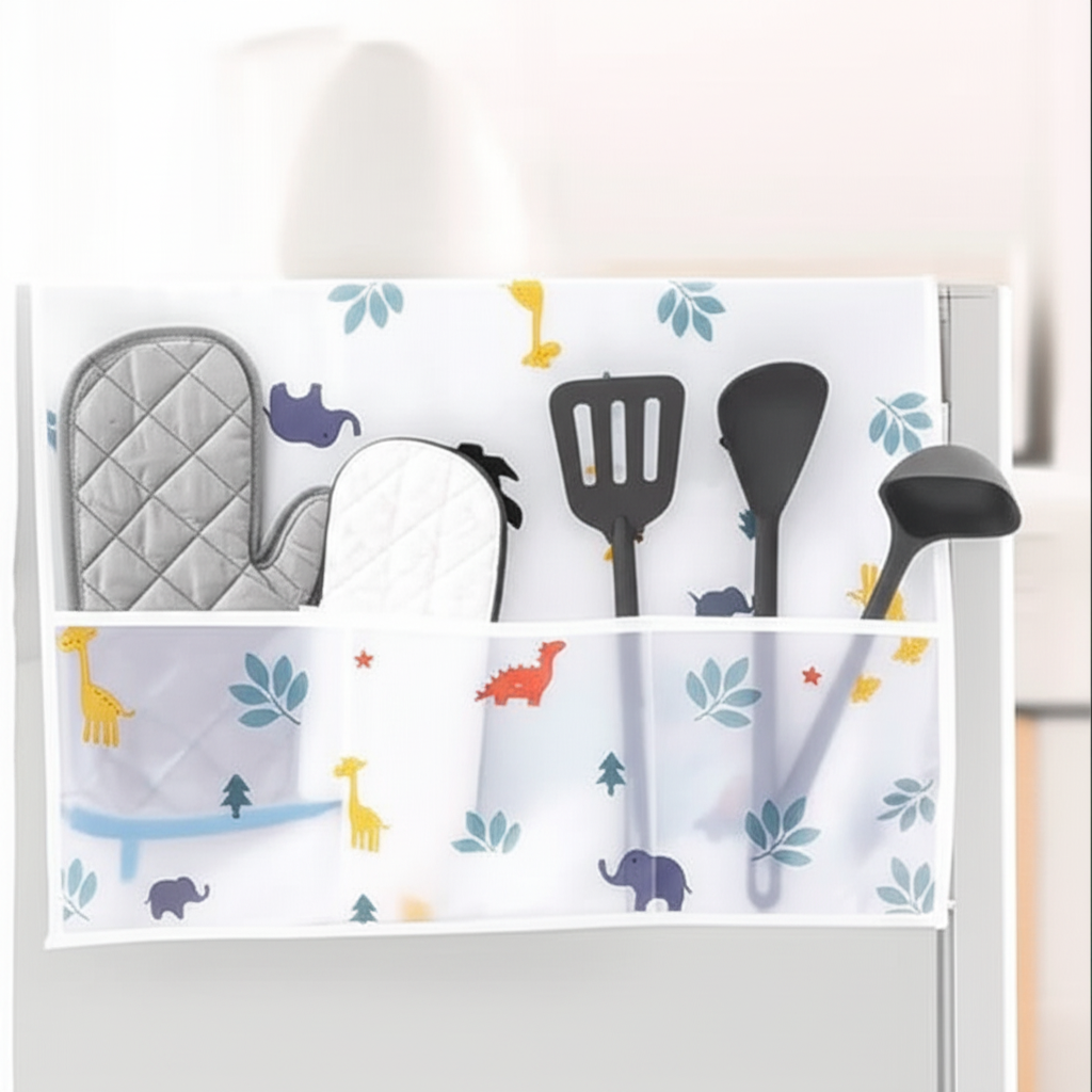 Transparent Waterproof Fridge Cover – Dust-Proof with Storage Pockets