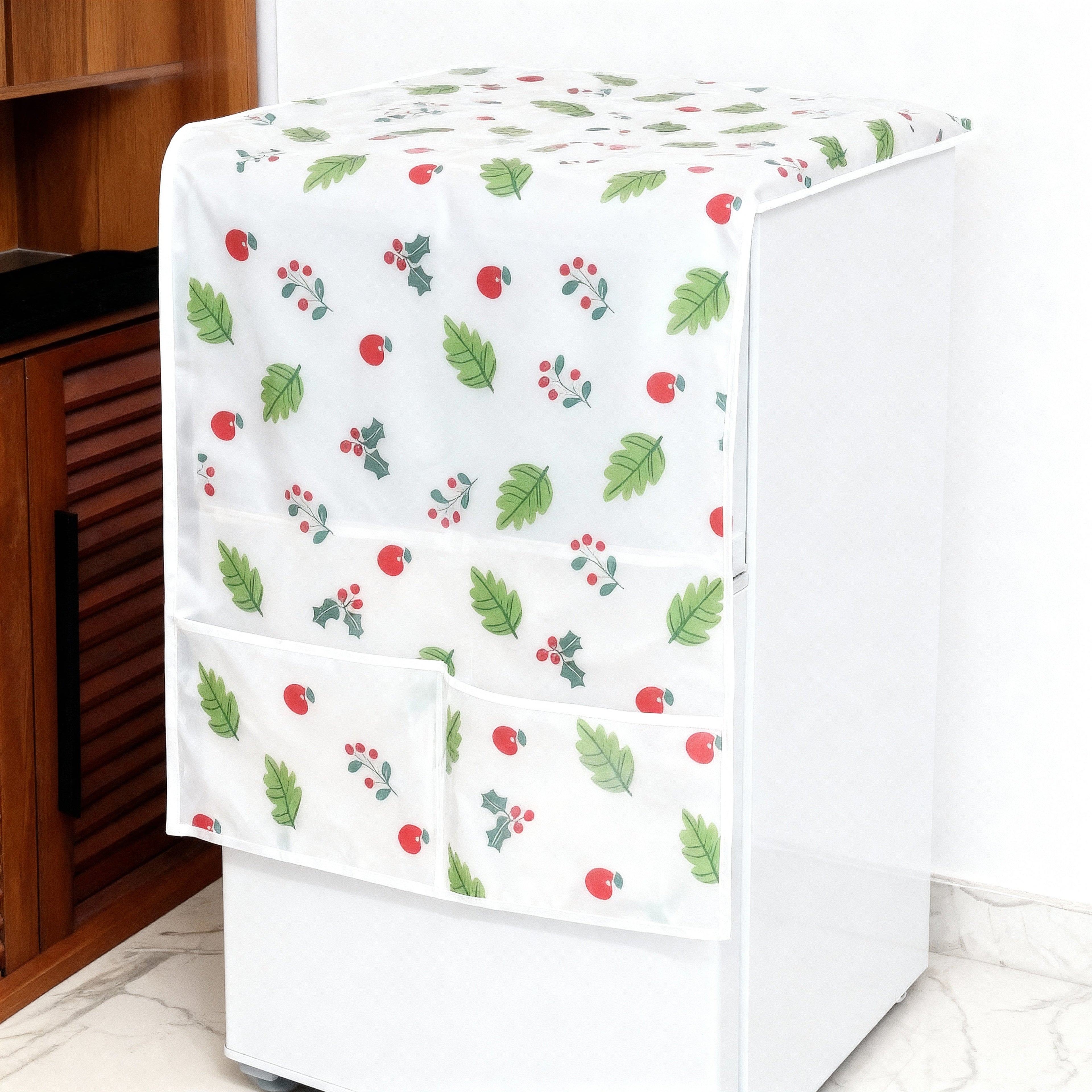 Transparent Waterproof Fridge Cover – Dust-Proof with Storage Pockets