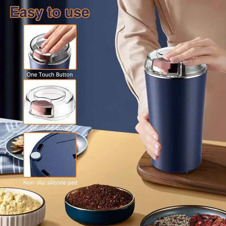 Electric Coffee & Spice Grinder – Stainless Steel, Overheat Protection