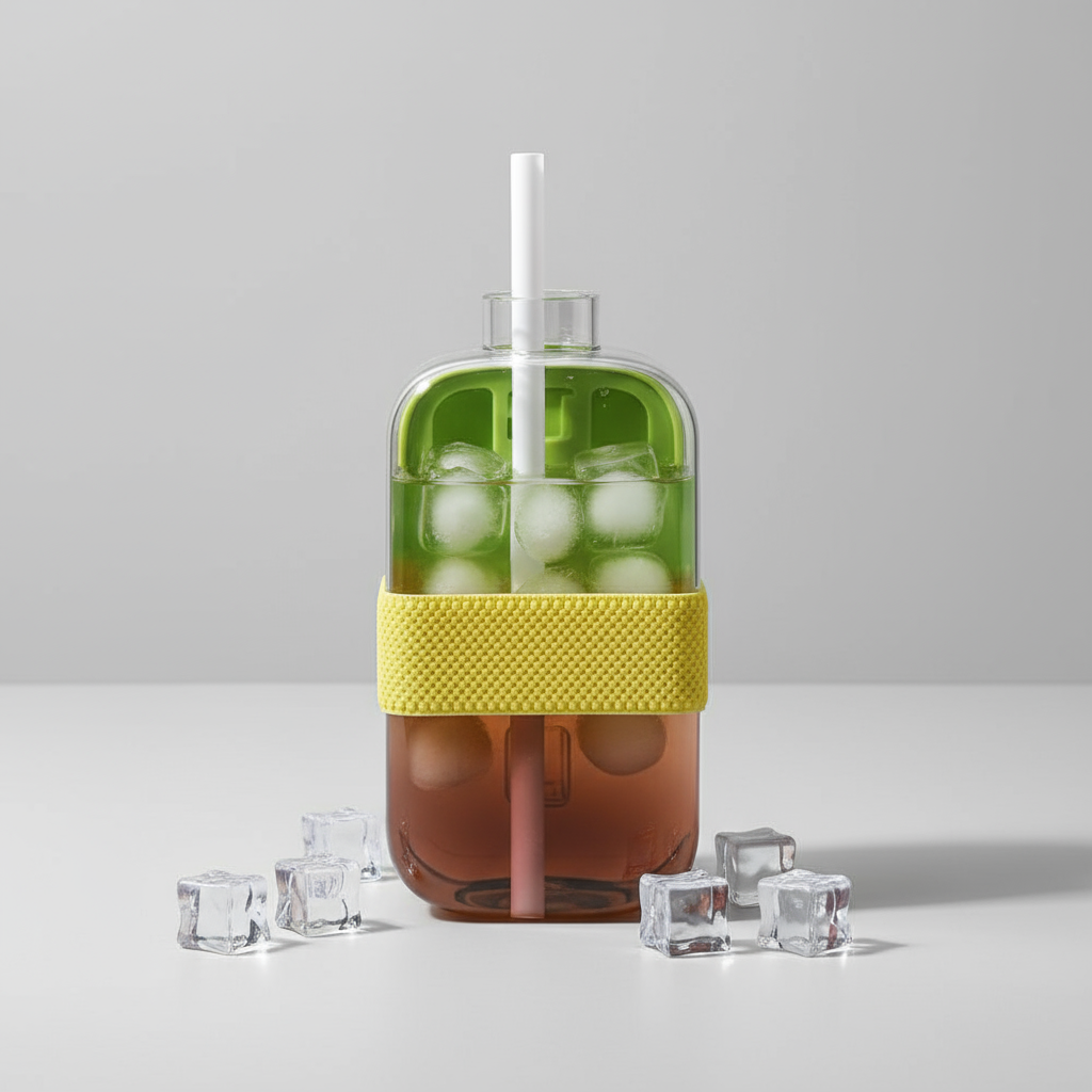 Ice Cube Bottle 800ml – 2-in-1 Tray & Bottle with Straw