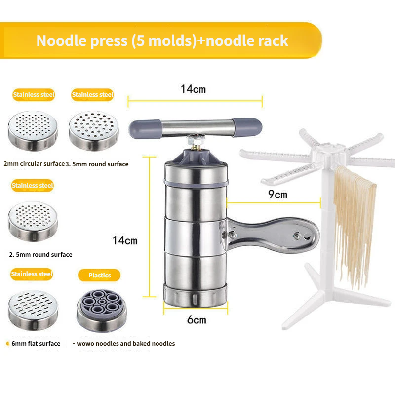 Manual Stainless Steel Noodle Maker | 5 Molds for Easy Homemade Pasta