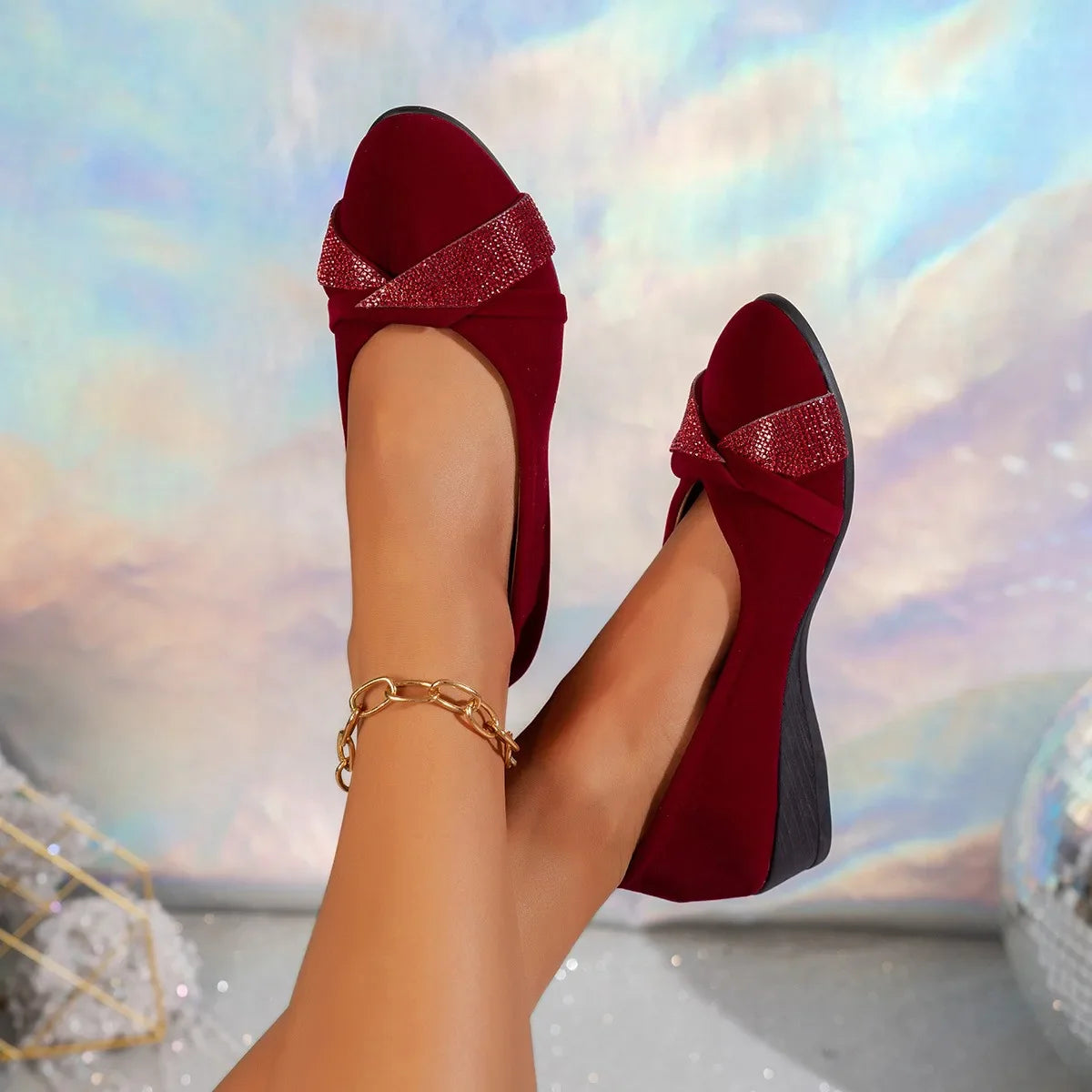 Women's Lightweight Rhinestone Wedge Support Shoes