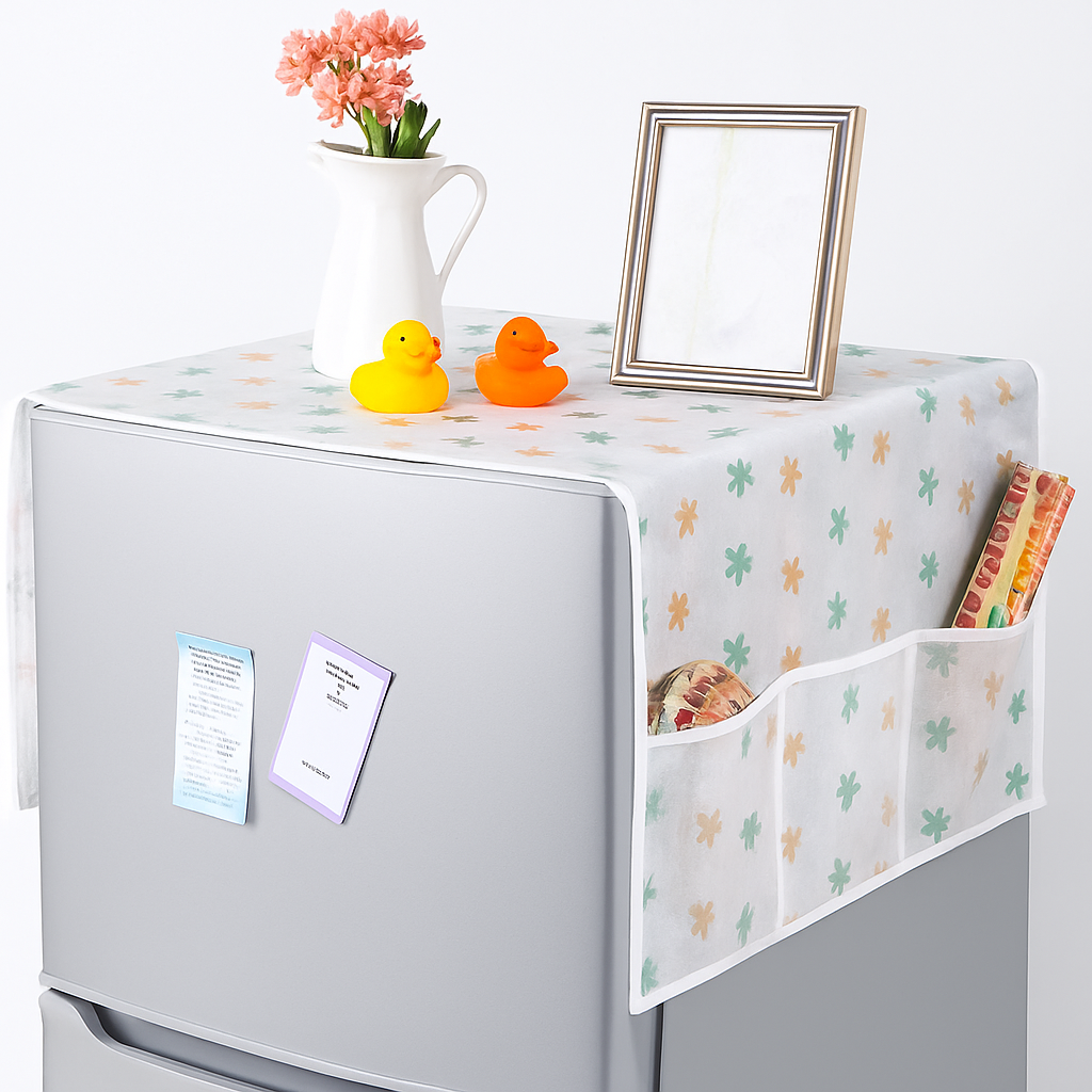 Transparent Waterproof Fridge Cover – Dust-Proof with Storage Pockets