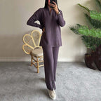 Women's Cozy Ribbed Knit with Slit-Leg Pants(Two-Piece Set)
