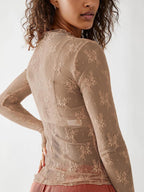 Women's Floral Lace Thumb Hole Sheer Tee - Buy 1 Get 1 Free！！！