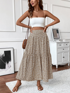 Floral print three-layer patchwork long skirt - Buy 2 items and get free shipping！