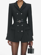 Tailored Double Breasted Belted Blazer Mini Dress
