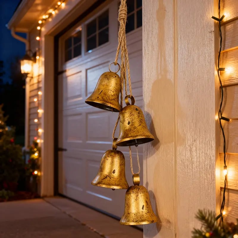4 PCS Vintage Gold Bell Set Country Style Farmhouse Christmas Decoration