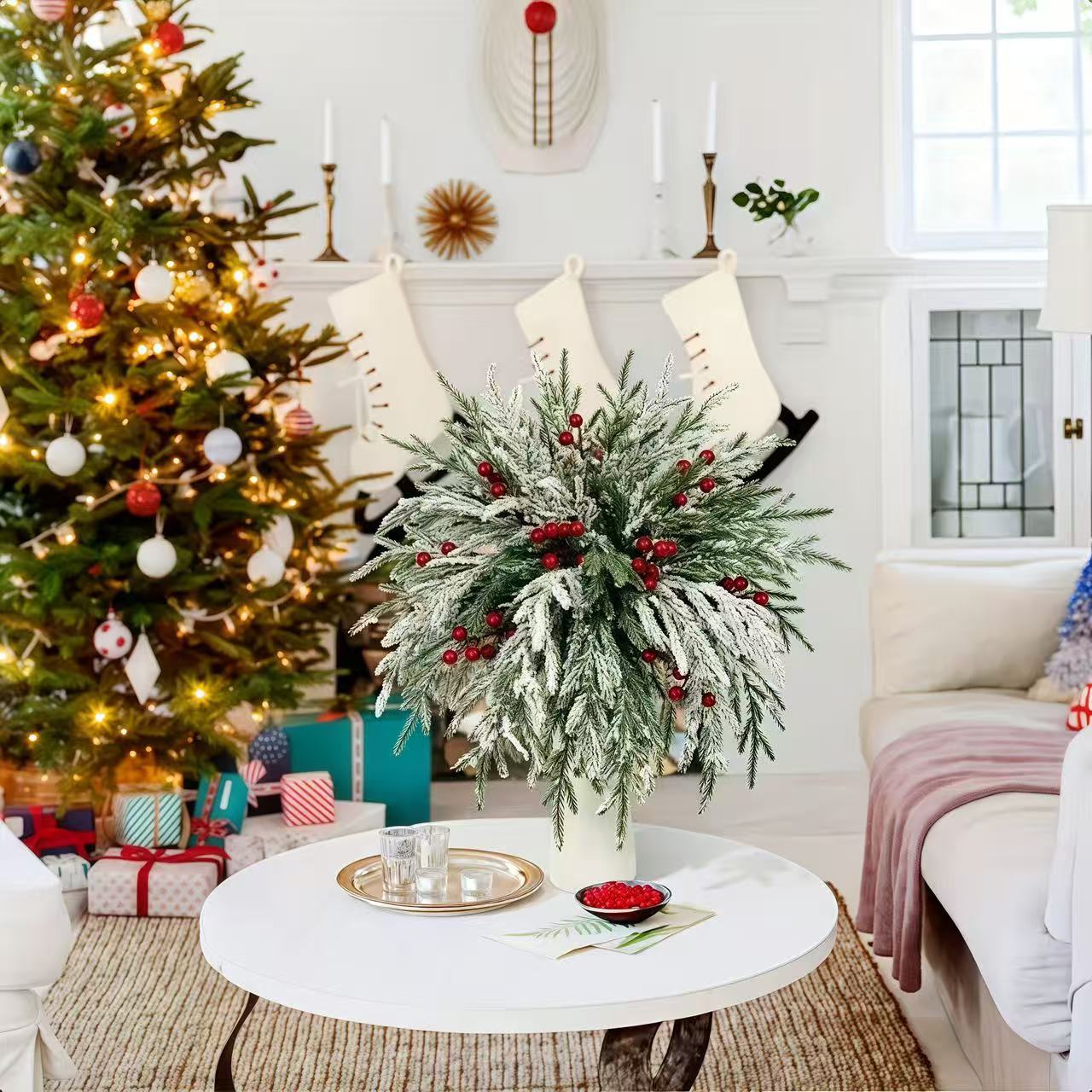 Artificial Norfolk Pine Branches with Red Berries - Christmas Greenery That Lasts!