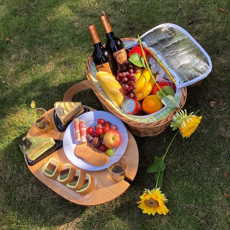 Hap tim insulated wicker picnic basket with foldable wine table and tableware service set, seats 4, perfect for couple gifts, wedding gifts, Valentine's Day gifts