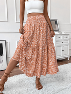 Floral print three-layer patchwork long skirt - Buy 2 items and get free shipping！