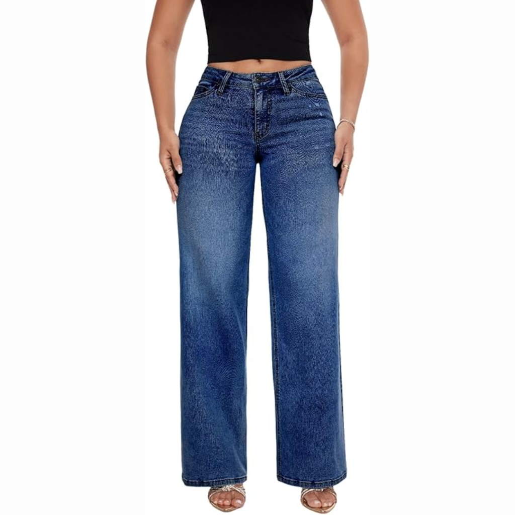 Mid-Low Rise Stretch Wide-Leg Baggy Jeans