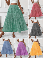 Floral print three-layer patchwork long skirt - Buy 2 items and get free shipping！