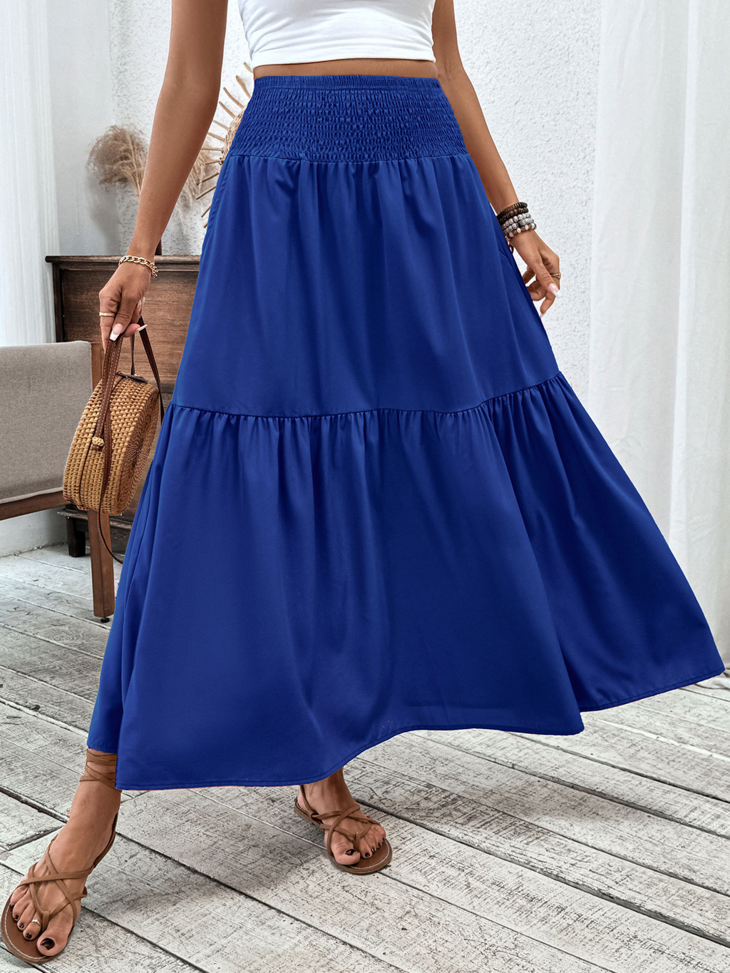 Floral print three-layer patchwork long skirt - Buy 2 items and get free shipping！