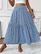 Floral print three-layer patchwork long skirt - Buy 2 items and get free shipping！