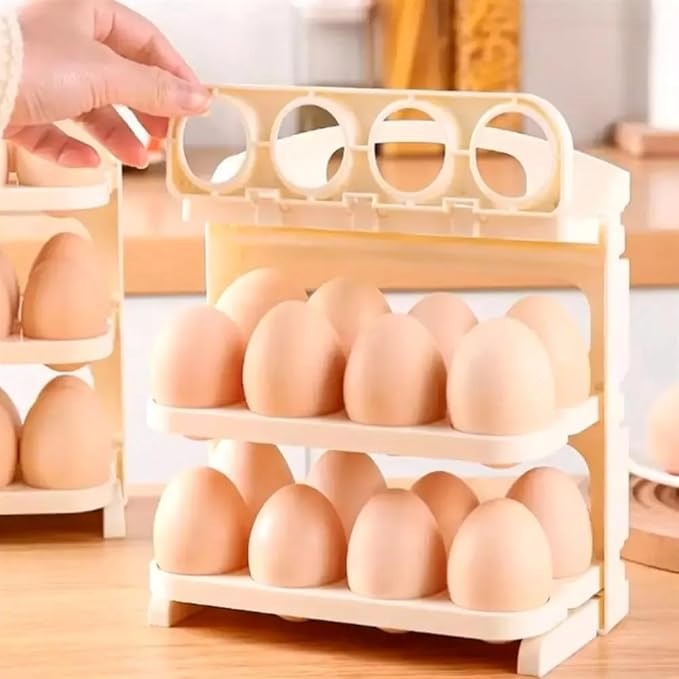 Foldable 3-Layer Egg Tray – 24-Grid Fridge Organizer