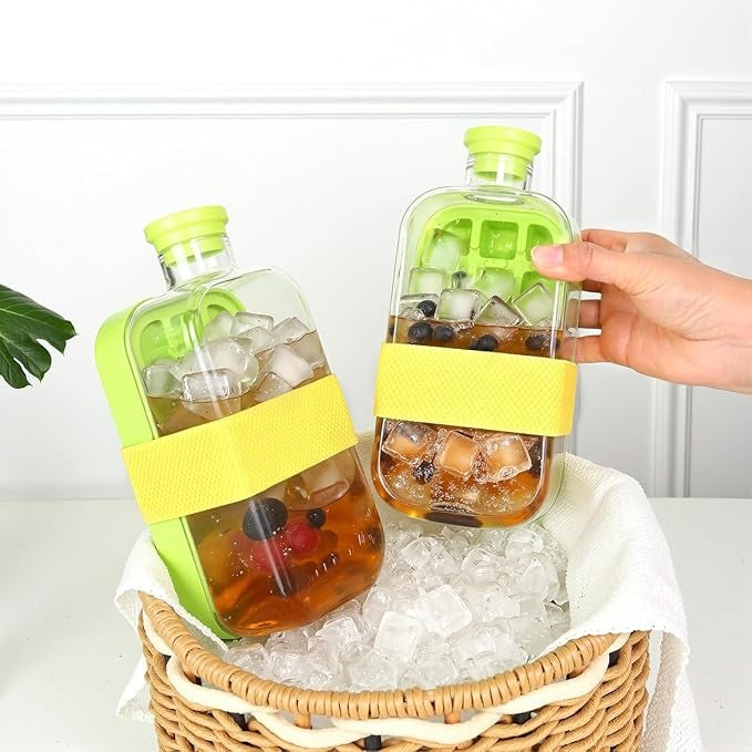 Ice Cube Bottle 800ml – 2-in-1 Tray & Bottle with Straw