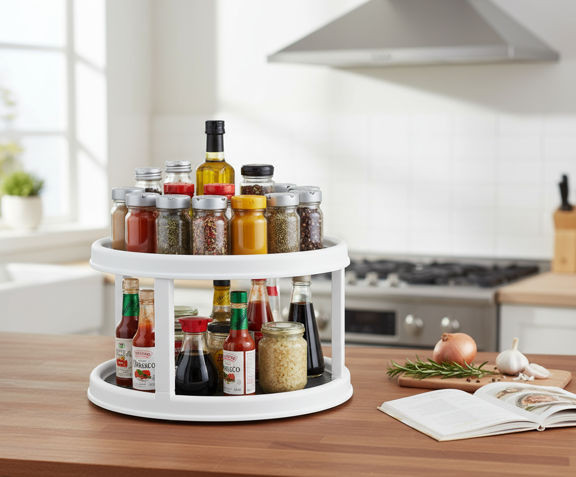 Double Layer Rotating Tray – 10-Inch Spice Rack Organizer