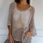 🔥Summer Hot Sale 49%OFF🔥Women's Fashion Round Neck Crochet Knit Fishnet Top