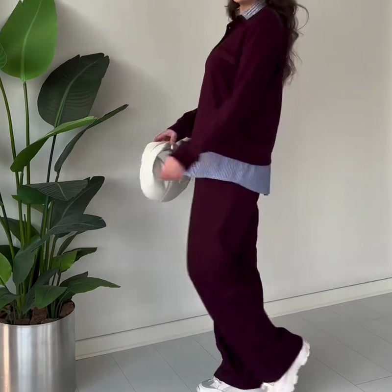 Women's casual long-sleeved top and pants two-piece set