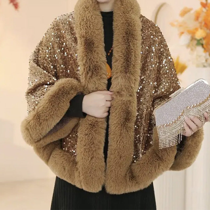 Elegant Faux Fur Sequin Shawl for Women - New Arrival