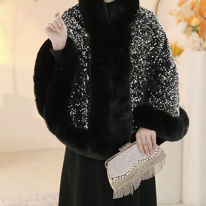 Elegant Faux Fur Sequin Shawl for Women - New Arrival