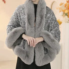 Elegant Faux Fur Sequin Shawl for Women - New Arrival
