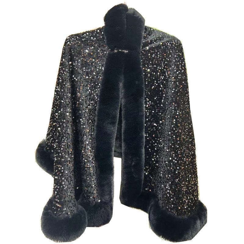 Elegant Faux Fur Sequin Shawl for Women - New Arrival