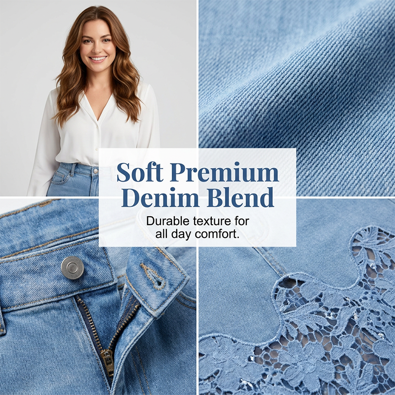 Women's denim bodycon skirt with lace trim