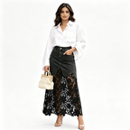 Women's denim bodycon skirt with lace trim