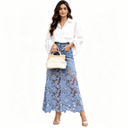 Women's denim bodycon skirt with lace trim