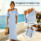 👗 LIMITED-TIME 49% OFF! ✨ Women's Striped Off Shoulder Dress – Elegant, Flowy, Summer Chic 🌊